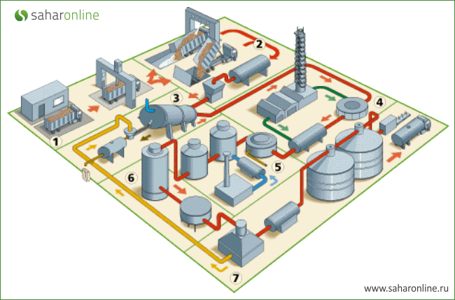 Cхема производства сахара из сахарной свеклы